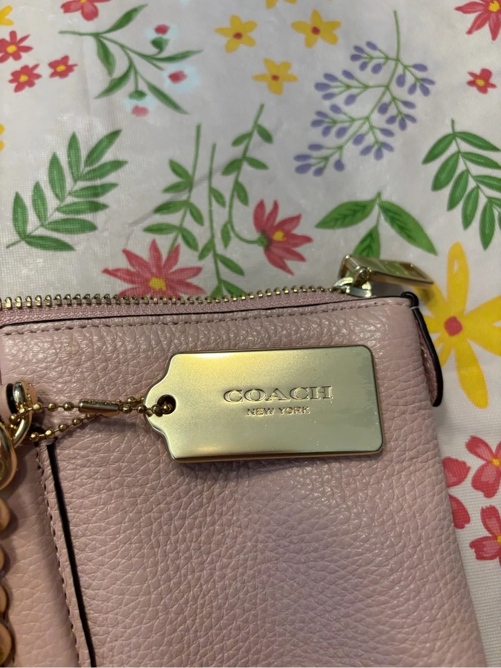 Coach Ava Chain Pebbled Leather Shoulder Tote in Pink with Gold Hardware